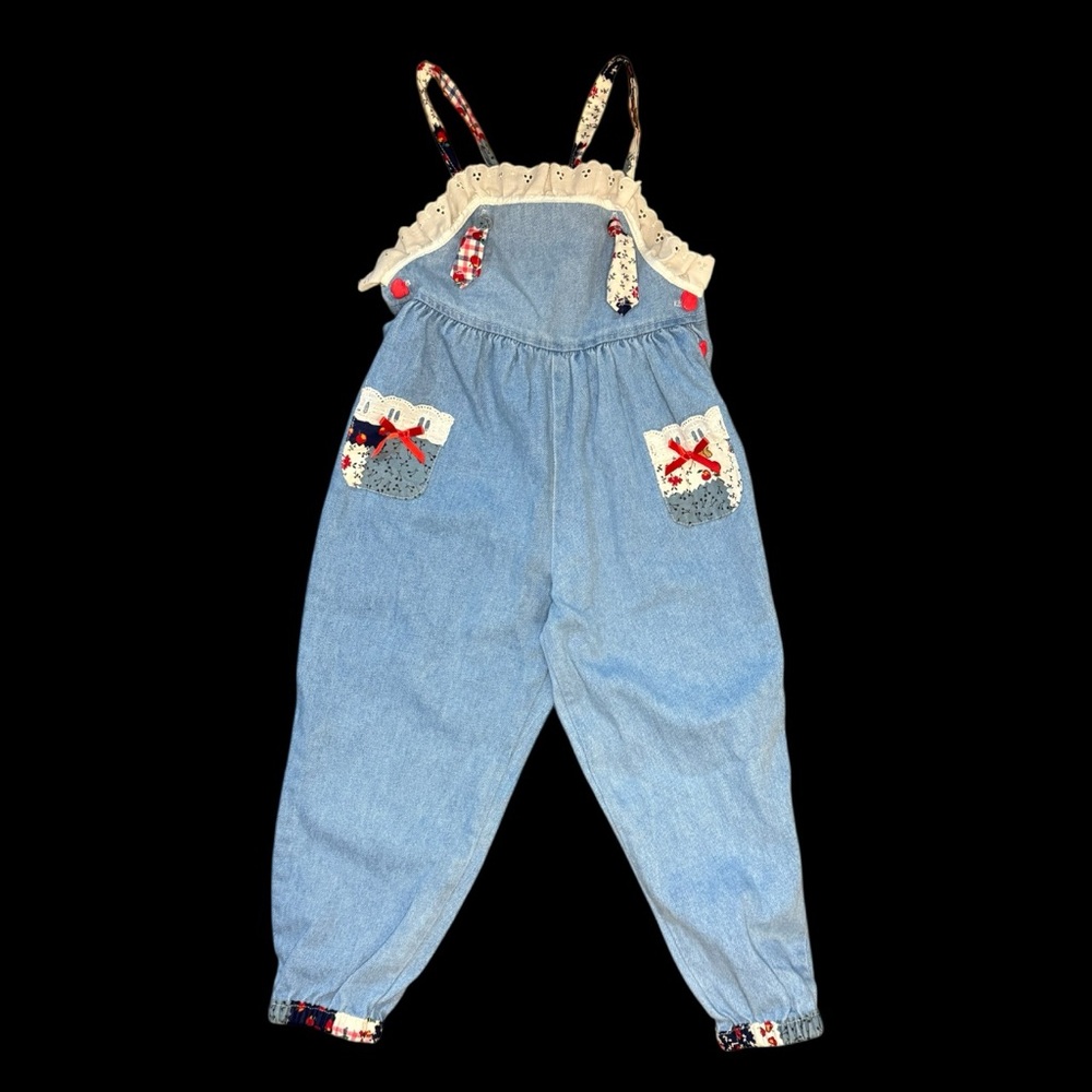Vintage Ruffle Denim Overalls 4T